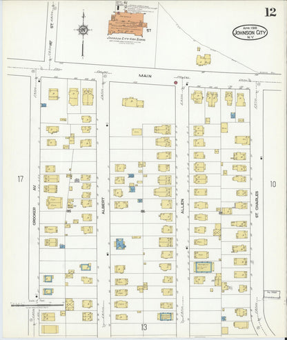 Sanborn Fire Insurance Map from Johnson City, Broome County, New York (1918), Sheet #0012 - Historic Sanborn Fire Insurance Map Print, vintage old map wall art, antique decor, genealogy gift, New York New York map