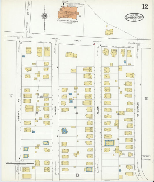 Sanborn Fire Insurance Map from Johnson City, Broome County, New York (1918), Sheet #0012 - Historic Sanborn Fire Insurance Map Print, vintage old map wall art, antique decor, genealogy gift, New York New York map