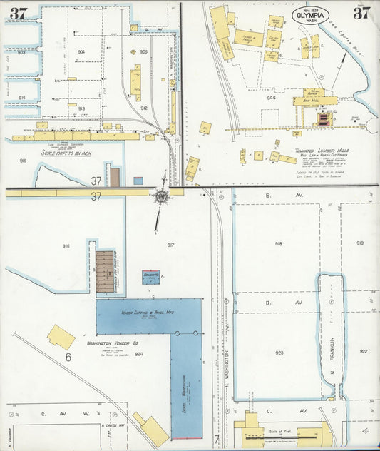 Sanborn Fire Insurance Map from Olympia, Thurston County, Washington (1924), Sheet #0037 - Historic Sanborn Fire Insurance Map Print, vintage old map wall art, antique decor, genealogy gift, Washington Washington map