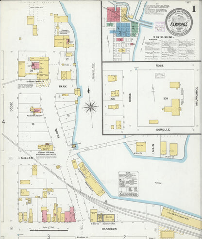 Sanborn Fire Insurance Map from Kewaunee, Kewaunee County, Wisconsin (1905), Sheet #0001 - Complete Map Set gallery image, historic Sanborn map, vintage wall art, Wisconsin Wisconsin