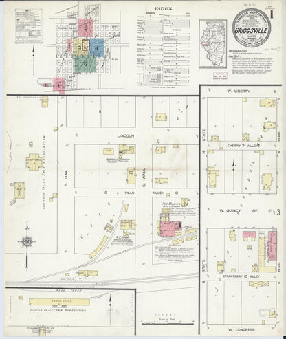 Sanborn Fire Insurance Map from Griggsville, Pike County, Illinois (1913), Sheet #0001 - Historic Sanborn Fire Insurance Map Print, vintage old map wall art, antique decor, genealogy gift, Illinois Illinois map