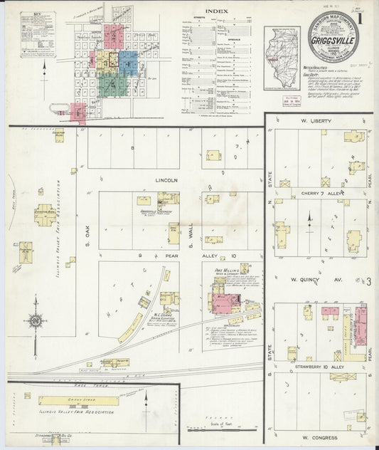 Sanborn Fire Insurance Map from Griggsville, Pike County, Illinois (1913), Sheet #0001 - Historic Sanborn Fire Insurance Map Print, vintage old map wall art, antique decor, genealogy gift, Illinois Illinois map