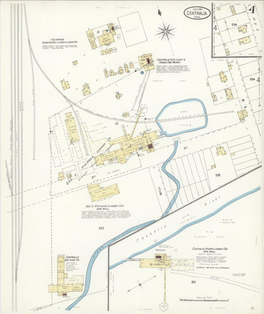 Sanborn Fire Insurance Map from Centralia, Lewis County, Washington (1901), Sheet #0004 - Historic Sanborn Fire Insurance Map Print, vintage old map wall art, antique decor, genealogy gift, Washington Washington map
