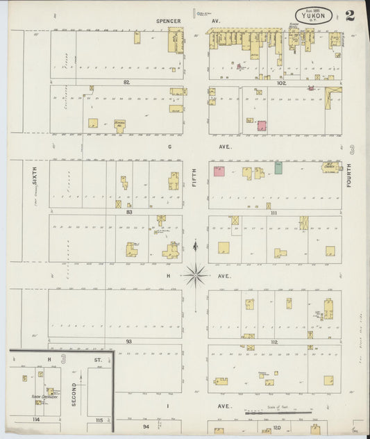 Sanborn Fire Insurance Map from Yukon, Canadian County, Oklahoma (1895), Sheet #0002 - Historic Sanborn Fire Insurance Map Print, vintage old map wall art, antique decor, genealogy gift, Oklahoma Oklahoma map