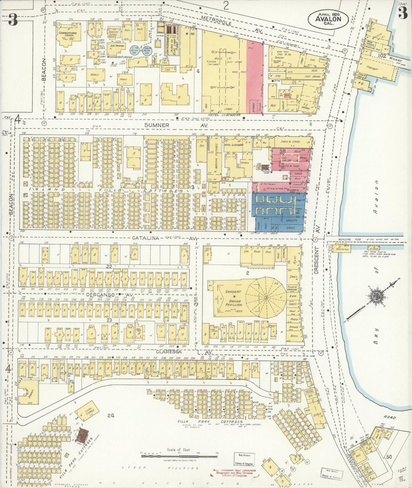 Sanborn Fire Insurance Map from Avalon, Los Angeles County, California (1924), Sheet #0003 - Historic Sanborn Fire Insurance Map Print, vintage old map wall art, antique decor, genealogy gift, California California map