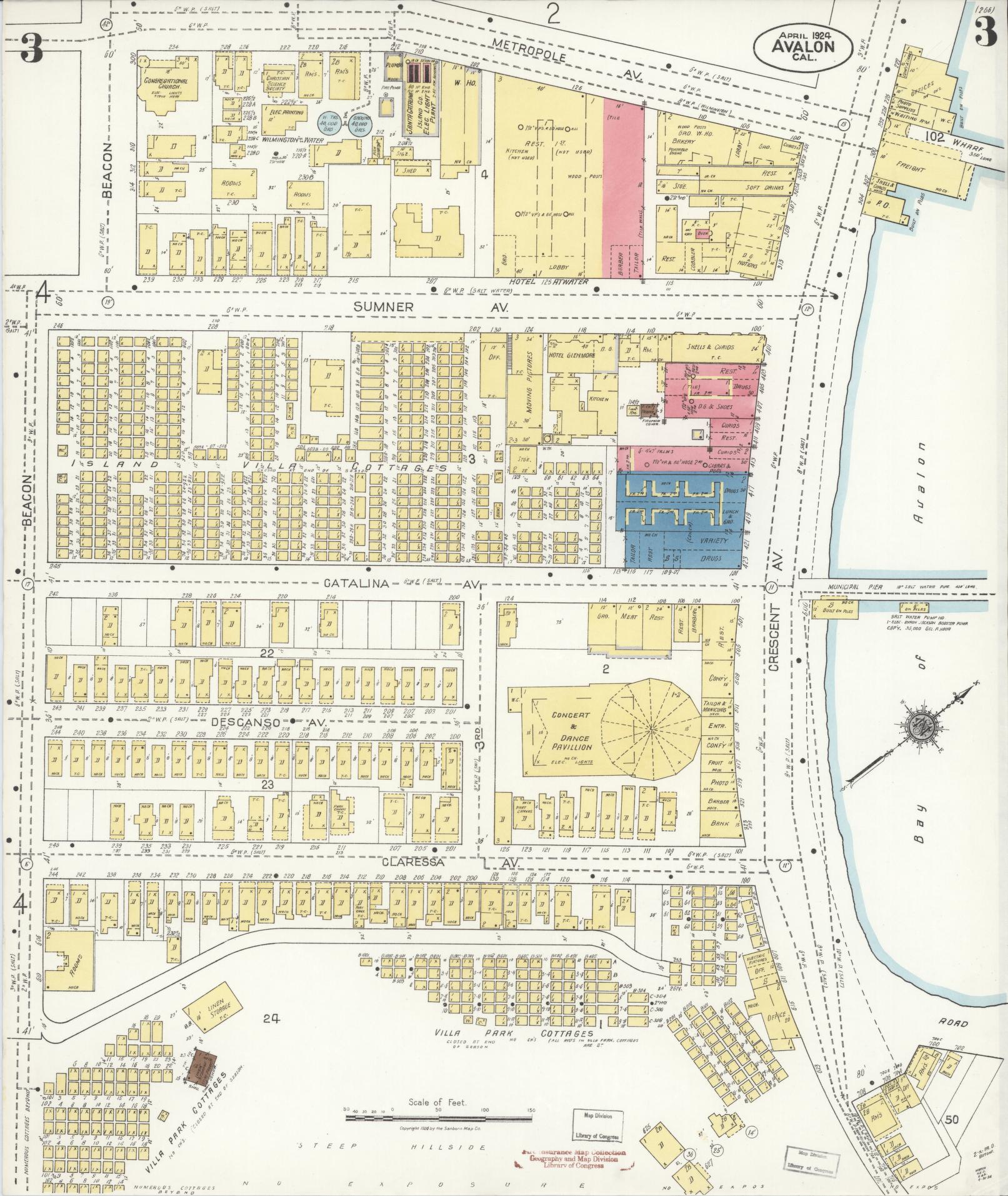 Sanborn Fire Insurance Map from Avalon, Los Angeles County, California (1924), Sheet #0003 - Historic Sanborn Fire Insurance Map Print, vintage old map wall art, antique decor, genealogy gift, California California map