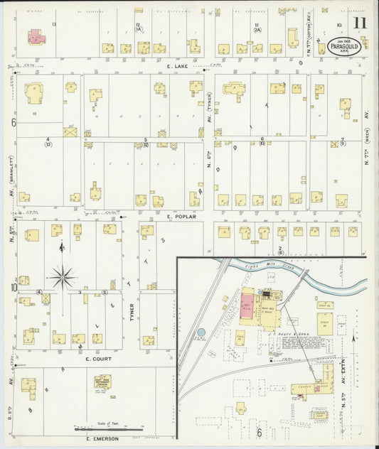 Sanborn Fire Insurance Map from Paragould, Greene County, Arkansas (1909), Sheet #0011 - Historic Sanborn Fire Insurance Map Print, vintage old map wall art, antique decor, genealogy gift, Arkansas Arkansas map