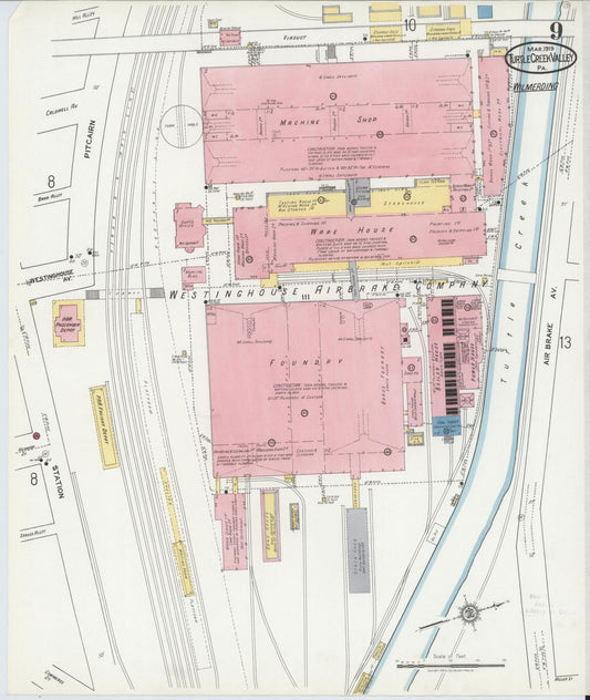 Sanborn Fire Insurance Map from Turtle Creek Valley, Allegheny County, Pennsylvania (1919), Sheet #0009 - Historic Sanborn Fire Insurance Map Print, vintage old map wall art, antique decor, genealogy gift, Pennsylvania Pennsylvania map