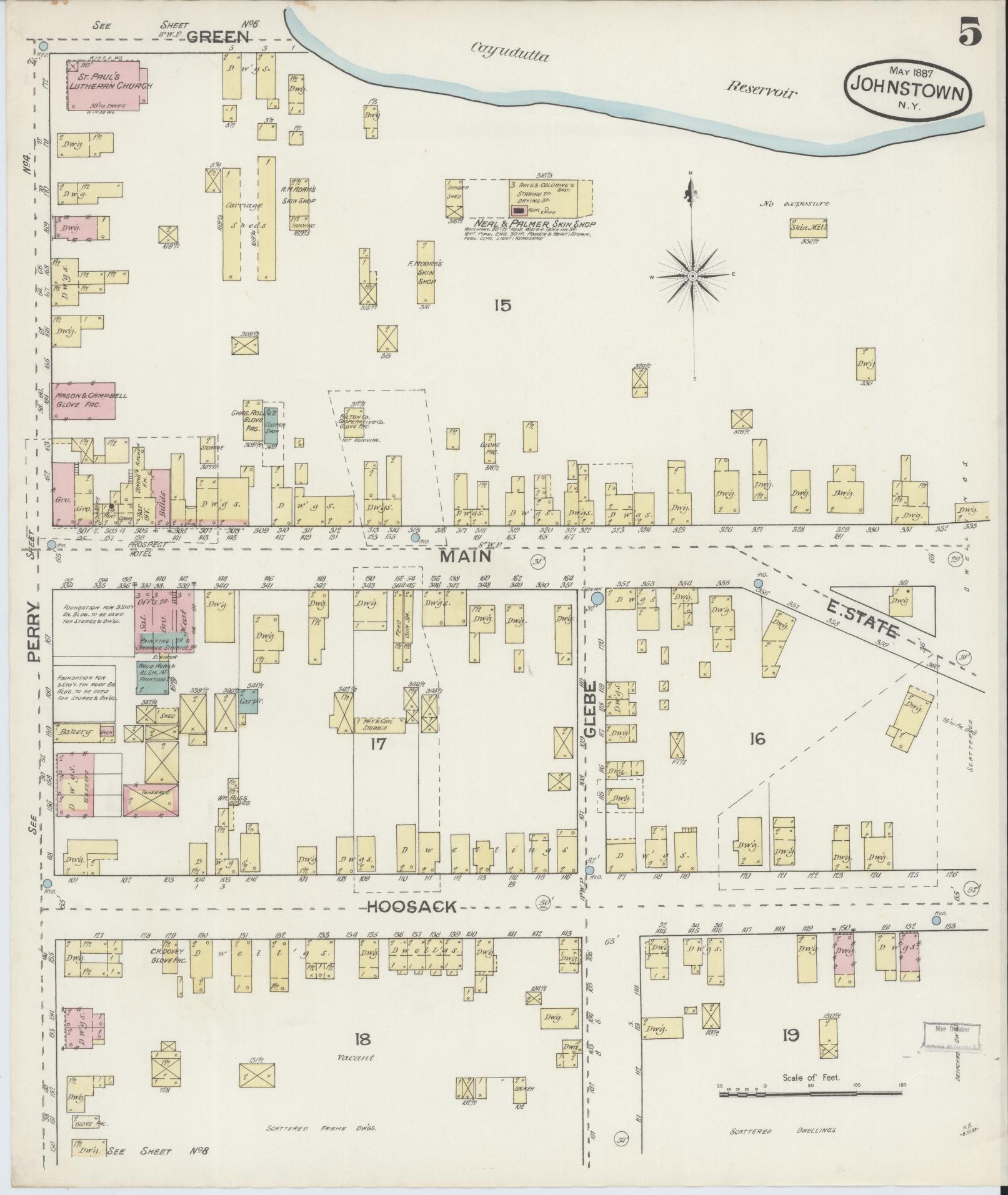 Sanborn Fire Insurance Map from Johnstown, Fulton County, New York (1887), Sheet #0005 - Historic Sanborn Fire Insurance Map Print, vintage old map wall art, antique decor, genealogy gift, New York New York map