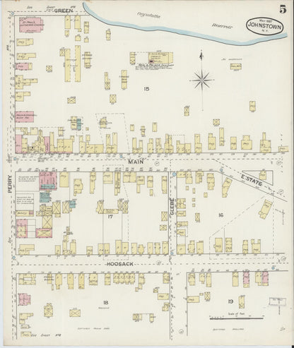Sanborn Fire Insurance Map from Johnstown, Fulton County, New York (1887), Sheet #0005 - Historic Sanborn Fire Insurance Map Print, vintage old map wall art, antique decor, genealogy gift, New York New York map