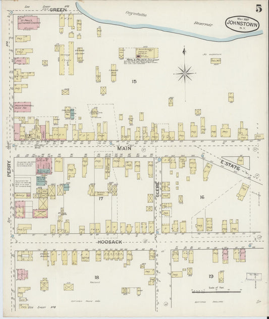 Sanborn Fire Insurance Map from Johnstown, Fulton County, New York (1887), Sheet #0005 - Historic Sanborn Fire Insurance Map Print, vintage old map wall art, antique decor, genealogy gift, New York New York map