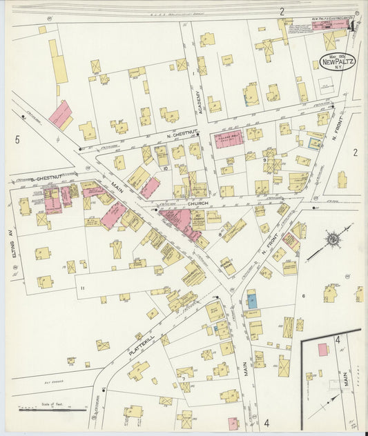 Sanborn Fire Insurance Map from New Paltz, Ulster County, New York (1913), Sheet #0004 - Historic Sanborn Fire Insurance Map Print, vintage old map wall art, antique decor, genealogy gift, New York New York map