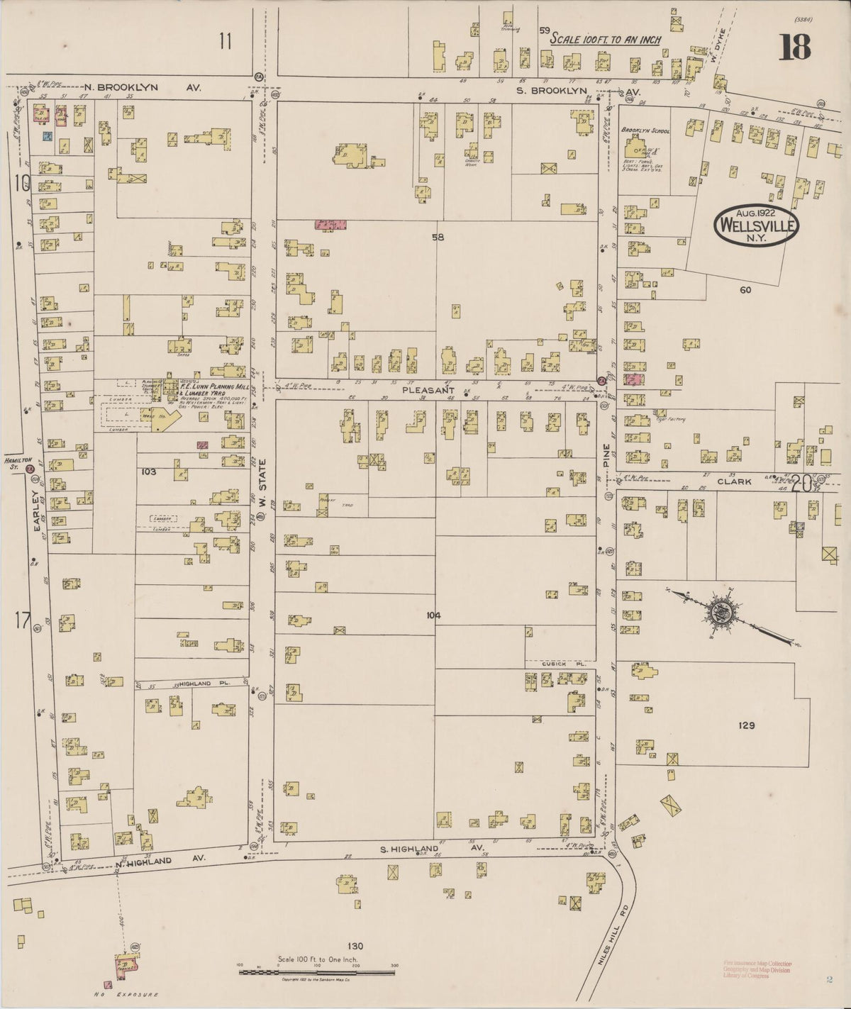 Sanborn Fire Insurance Map from Wellsville, Allegany County, New York (1922), Sheet #0018 - Historic Sanborn Fire Insurance Map Print, vintage old map wall art, antique decor, genealogy gift, New York New York map
