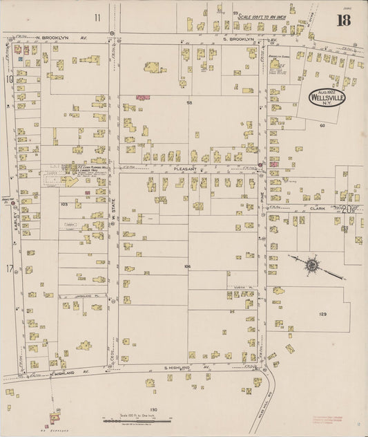 Sanborn Fire Insurance Map from Wellsville, Allegany County, New York (1922), Sheet #0018 - Historic Sanborn Fire Insurance Map Print, vintage old map wall art, antique decor, genealogy gift, New York New York map