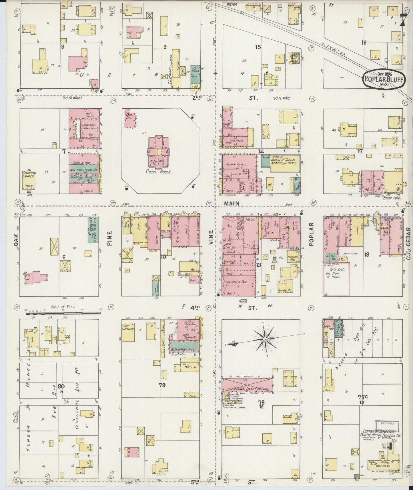 Sanborn Fire Insurance Map from Poplar Bluff, Butler County, Missouri (1895), Sheet #0007 - Complete Map Set gallery image, historic Sanborn map, vintage wall art, Missouri Missouri