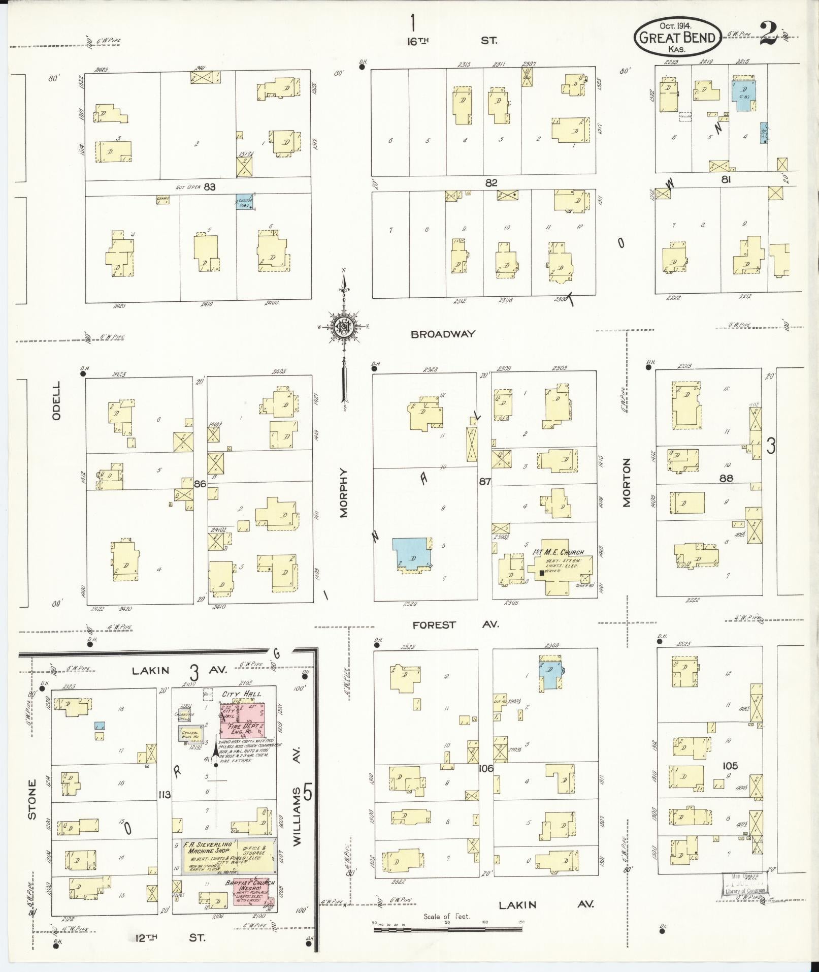 Sanborn Fire Insurance Map from Great Bend, Barton County, Kansas (1914), Sheet #0002 - Complete Map Set gallery image, historic Sanborn map, vintage wall art, Kansas Kansas