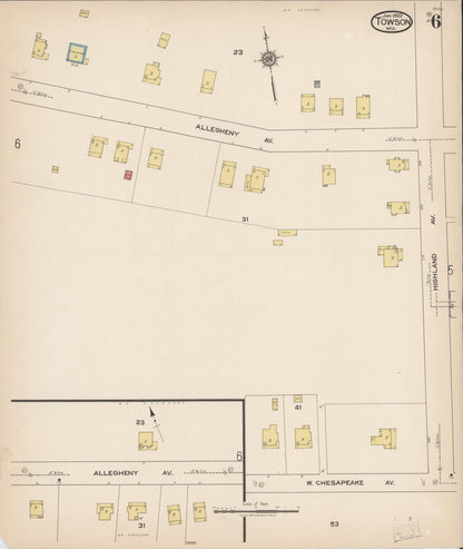 Sanborn Fire Insurance Map from Towson, Baltimore County, Maryland (1922), Sheet #0006 - Complete Map Set gallery image, historic Sanborn map, vintage wall art, Maryland Maryland