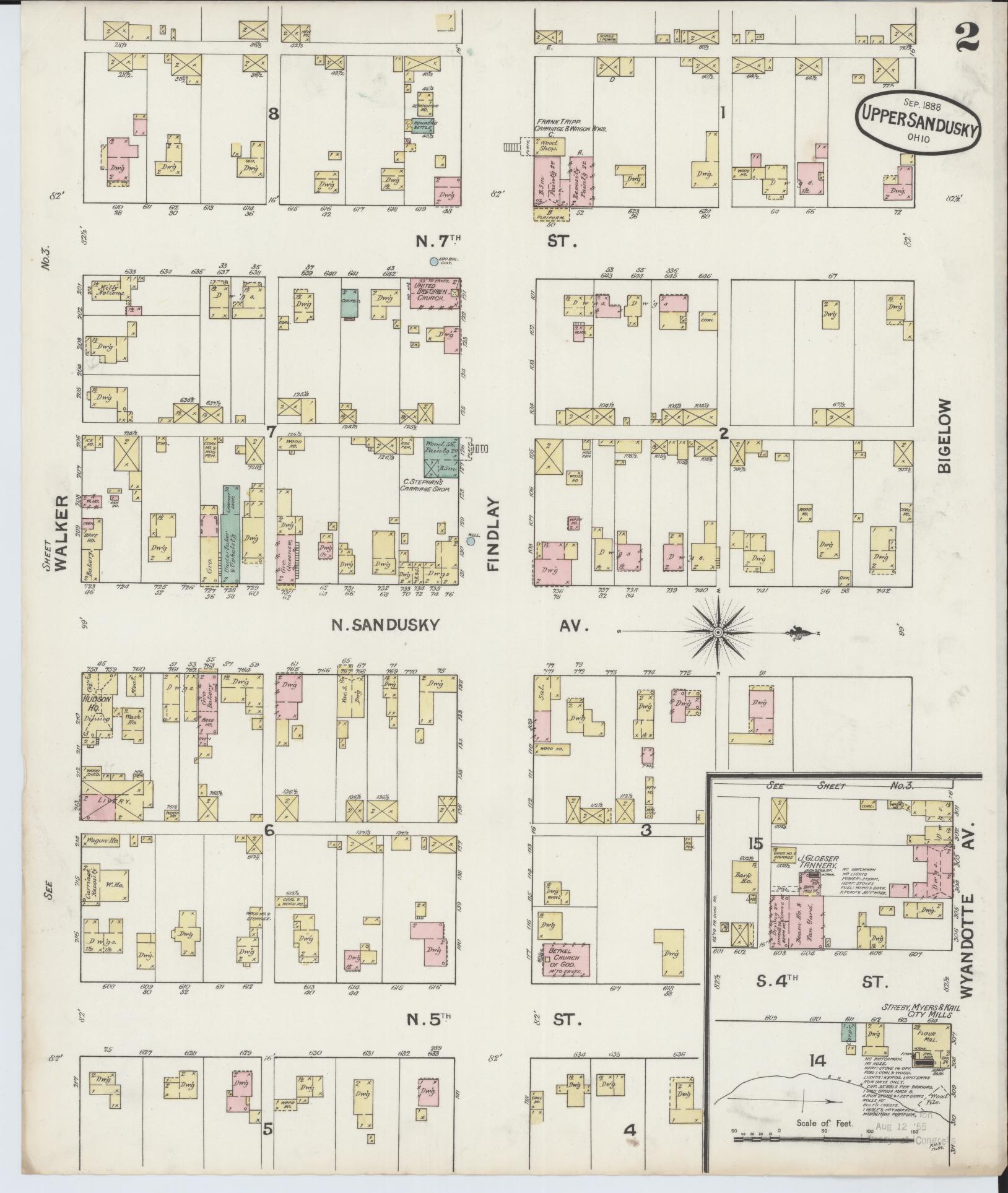 Sanborn Fire Insurance Map from Upper Sandusky, Wyandot County, Ohio (1888), Sheet #0002 - Complete Map Set gallery image, historic Sanborn map, vintage wall art, Ohio Ohio