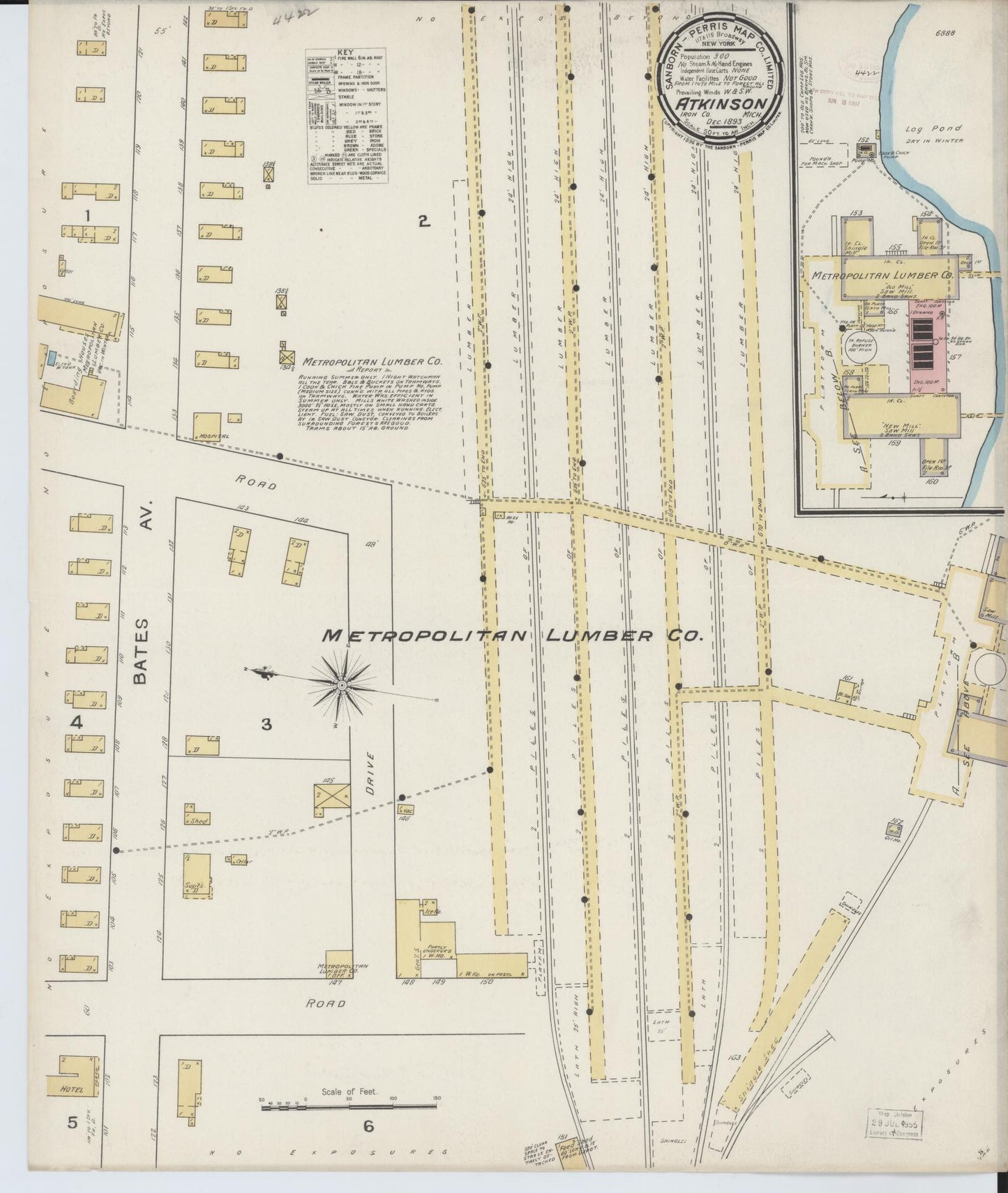 Sanborn Fire Insurance Map from Atkinson, Iron County, Michigan (1893), Sheet #0001 - Historic Sanborn Fire Insurance Map Print, vintage old map wall art, antique decor, genealogy gift, Michigan Michigan map