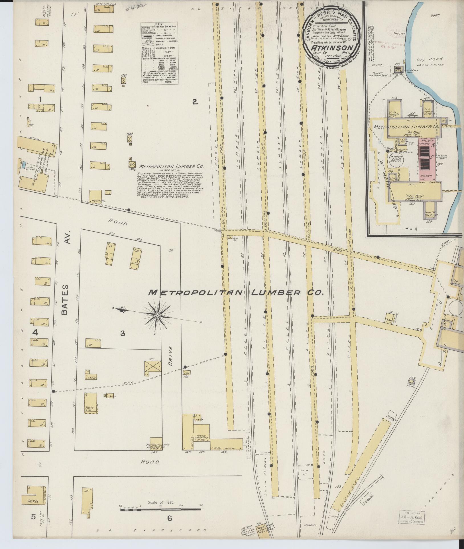 Sanborn Fire Insurance Map from Atkinson, Iron County, Michigan (1893), Sheet #0001 - Historic Sanborn Fire Insurance Map Print, vintage old map wall art, antique decor, genealogy gift, Michigan Michigan map