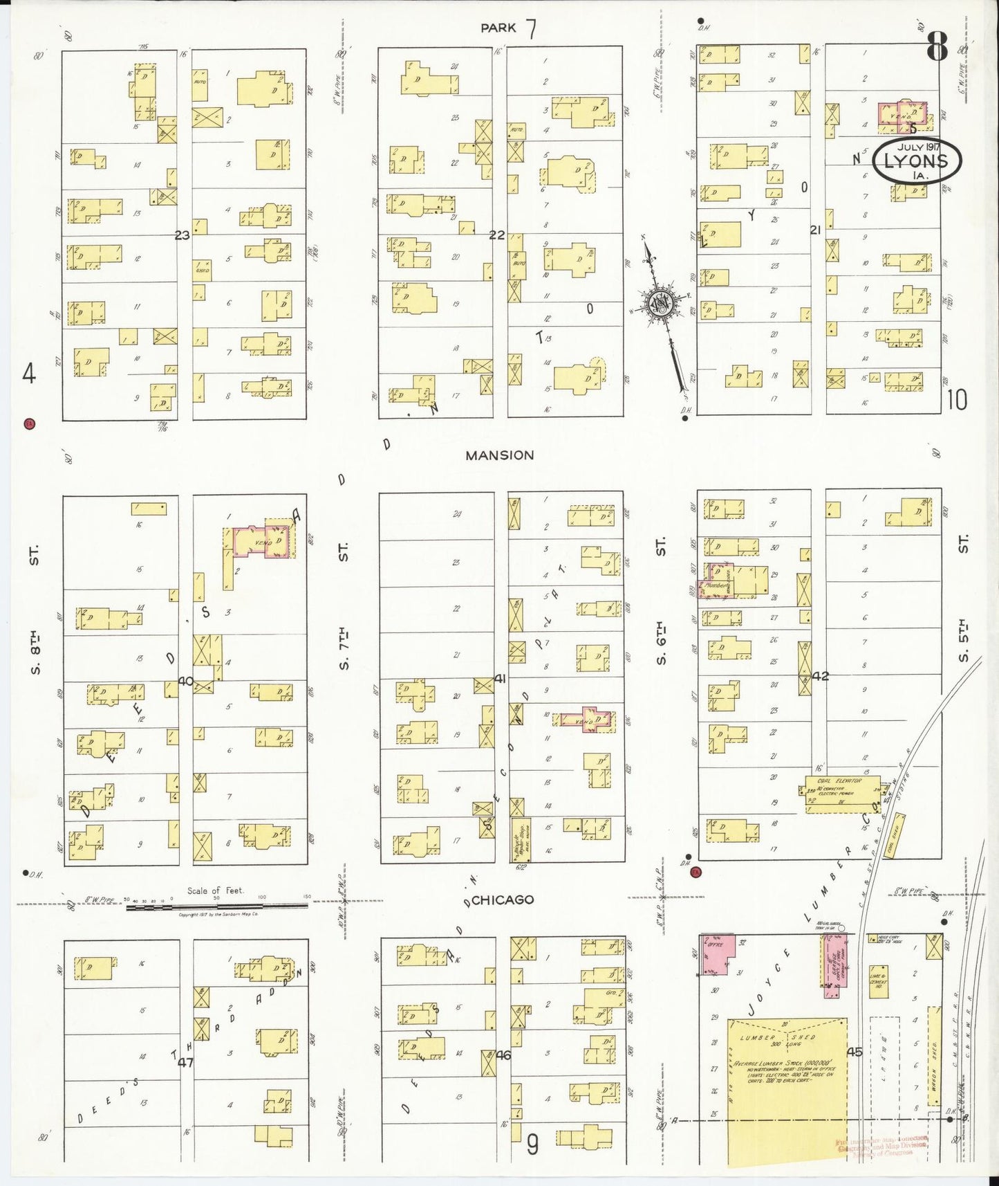 Sanborn Fire Insurance Map from Lyons, Clinton County, Iowa (1917), Sheet #0008 - Historic Sanborn Fire Insurance Map Print