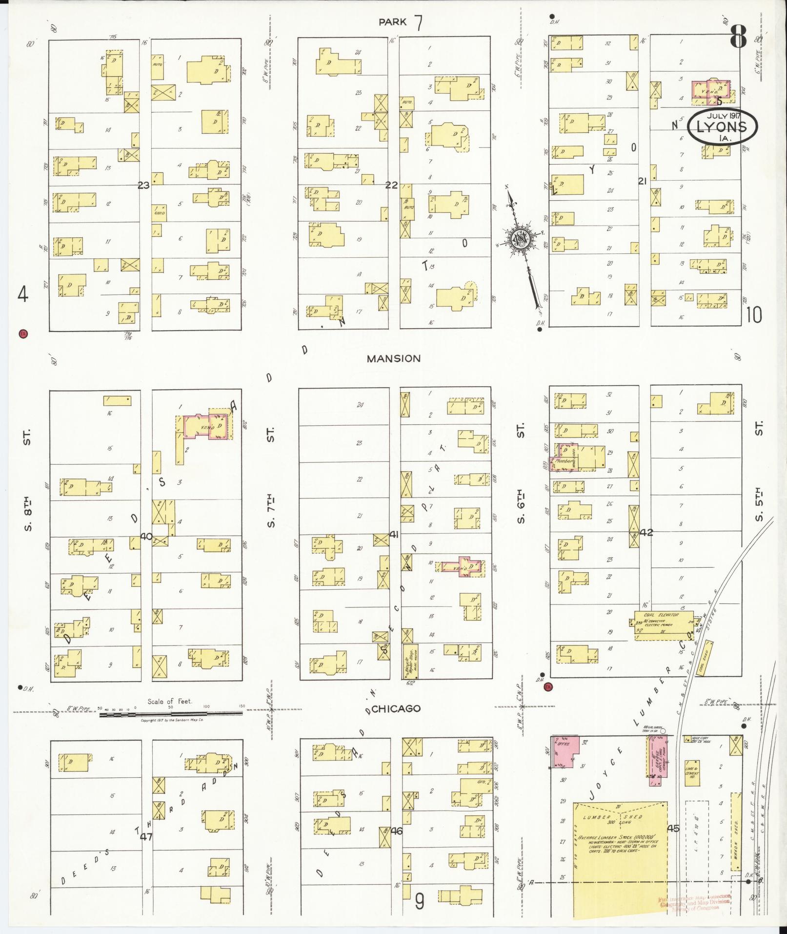 Sanborn Fire Insurance Map from Lyons, Clinton County, Iowa (1917), Sheet #0008 - Historic Sanborn Fire Insurance Map Print