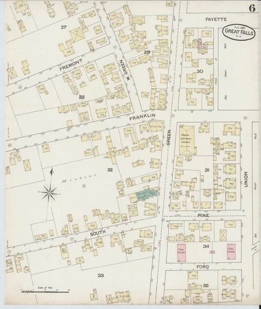 Sanborn Fire Insurance Map from Great Falls, Strafford County, New Hampshire (1887), Sheet #0006 - Historic Sanborn Fire Insurance Map Print, vintage old map wall art, antique decor, genealogy gift, New Hampshire New Hampshire map