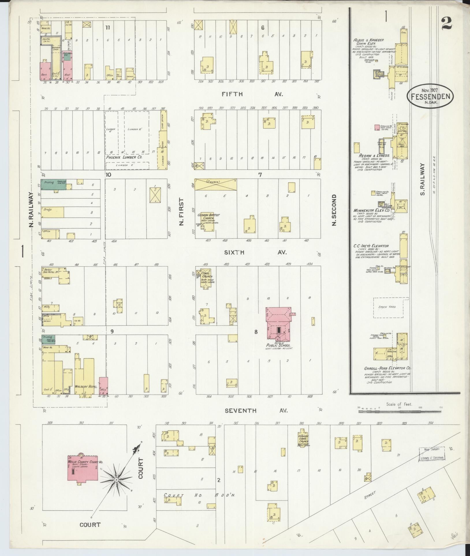 Sanborn Fire Insurance Map from Fessenden, Wells County, North Dakota (1907), Sheet #0002 - Historic Sanborn Fire Insurance Map Print, vintage old map wall art, antique decor, genealogy gift, North Dakota North Dakota map
