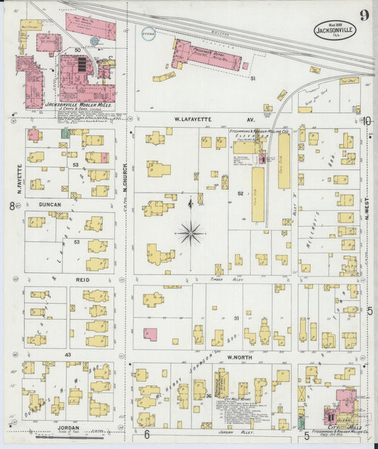 Sanborn Fire Insurance Map from Jacksonville, Morgan County, Illinois (1899), Sheet #0009 - Historic Sanborn Fire Insurance Map Print, vintage old map wall art, antique decor, genealogy gift, Illinois Illinois map