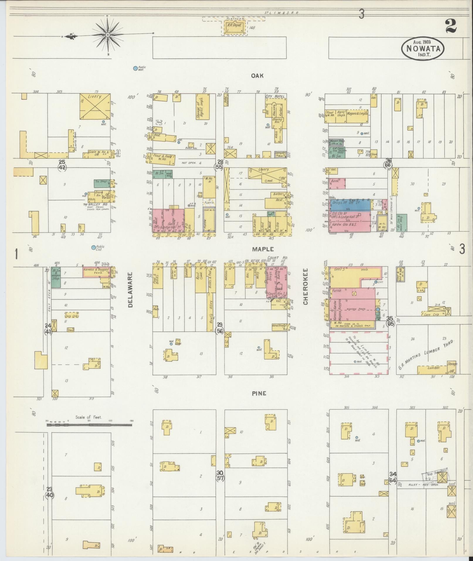 Sanborn Fire Insurance Map from Nowata, Nowata County, Oklahoma (1903), Sheet #0002 - Complete Map Set gallery image, historic Sanborn map, vintage wall art, Oklahoma Oklahoma