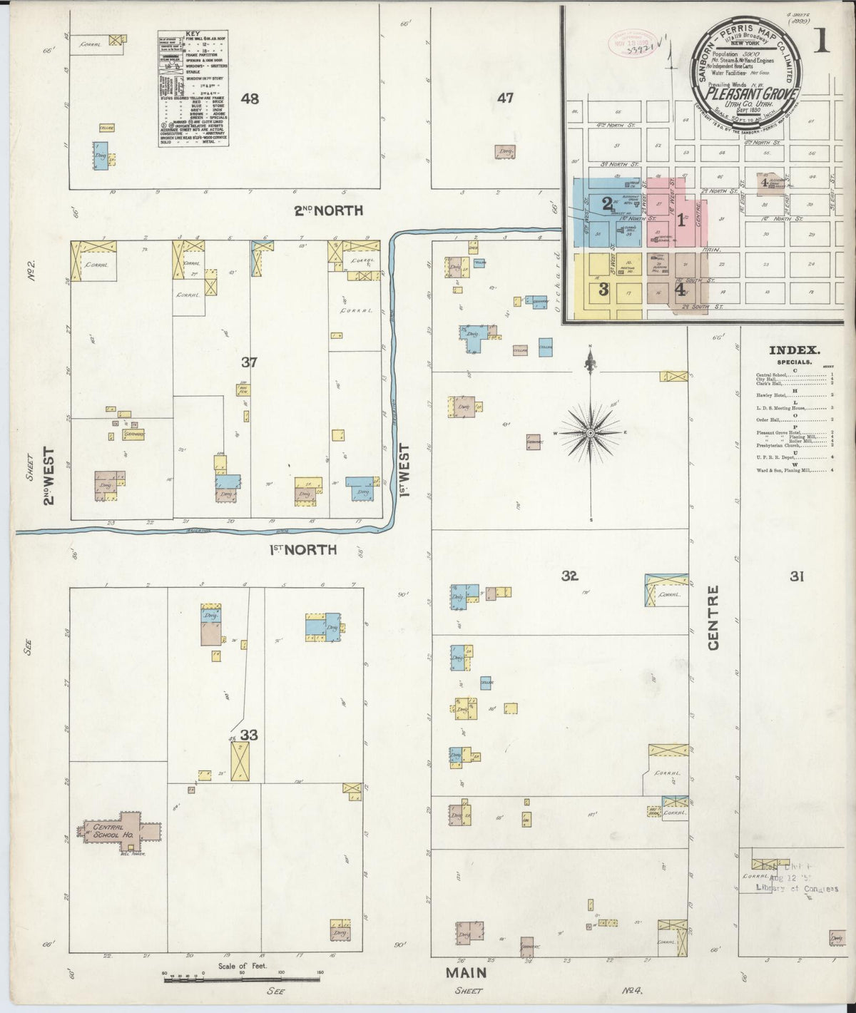 Sanborn Fire Insurance Map from Pleasant Grove, Utah County, Utah (1890), Sheet #0001 - Complete Map Set gallery image, historic Sanborn map, vintage wall art, Pleasant Grove Utah