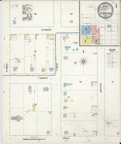 Sanborn Fire Insurance Map from Pleasant Grove, Utah County, Utah (1890), Sheet #0001 - Complete Map Set gallery image, historic Sanborn map, vintage wall art, Pleasant Grove Utah