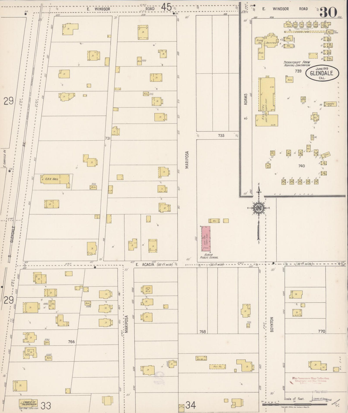 Sanborn Fire Insurance Map from Glendale, Los Angeles County, California (1919), Sheet #0030 - Complete Map Set gallery image, historic Sanborn map, vintage wall art, California California