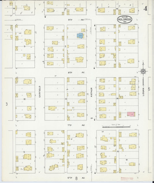 Sanborn Fire Insurance Map from Holdrege, Phelps County, Nebraska (1915), Sheet #0004 - Historic Sanborn Fire Insurance Map Print, vintage old map wall art, antique decor, genealogy gift, Nebraska Nebraska map