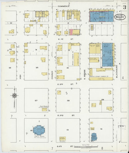 Sanborn Fire Insurance Map from Brady, McCulloch County, Texas (1921), Sheet #0003 - Historic Sanborn Fire Insurance Map Print, vintage old map wall art, antique decor, genealogy gift, Texas Texas map