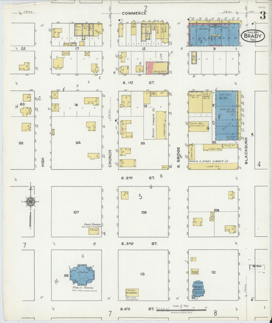 Sanborn Fire Insurance Map from Brady, McCulloch County, Texas (1921), Sheet #0003 - Historic Sanborn Fire Insurance Map Print, vintage old map wall art, antique decor, genealogy gift, Texas Texas map