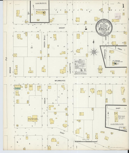 Sanborn Fire Insurance Map from Argyle, Lafayette County, Wisconsin (1908), Sheet #0001 - Historic Sanborn Fire Insurance Map Print, vintage old map wall art, antique decor, genealogy gift, Wisconsin Wisconsin map