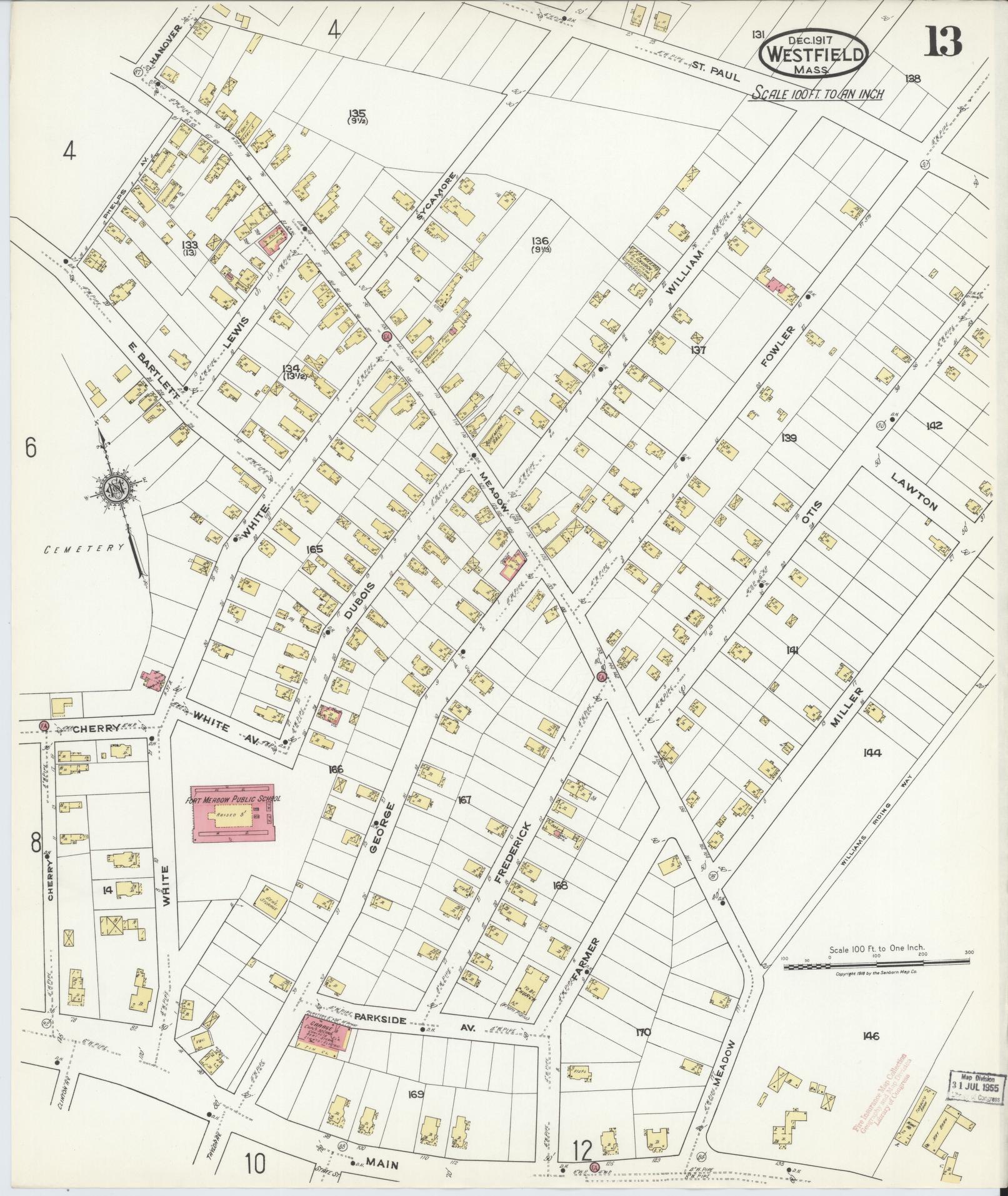Sanborn Fire Insurance Map from Westfield, Hampden County, Massachusetts (1917), Sheet #0013 - Complete Map Set gallery image, historic Sanborn map, vintage wall art, Massachusetts Massachusetts