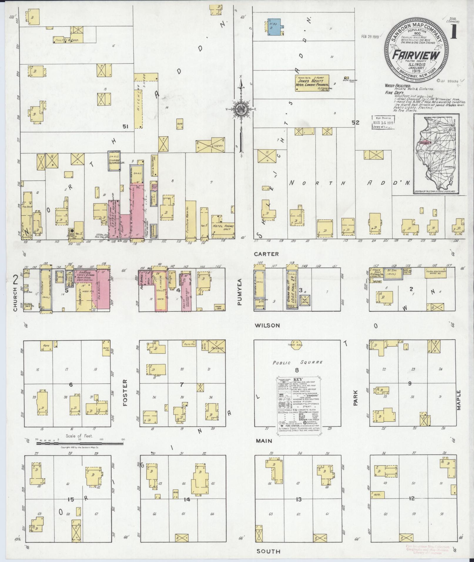 Sanborn Fire Insurance Map from Fairview, Fulton County, Illinois (1919), Sheet #0001 - Historic Sanborn Fire Insurance Map Print, vintage old map wall art, antique decor, genealogy gift, Illinois Illinois map