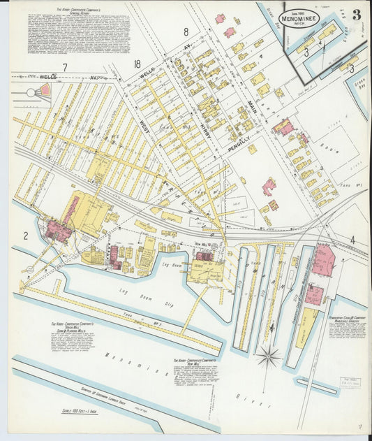 Sanborn Fire Insurance Map from Menominee, Menominee County, Michigan (1901), Sheet #0003 - Historic Sanborn Fire Insurance Map Print, vintage old map wall art, antique decor, genealogy gift, Michigan Michigan map