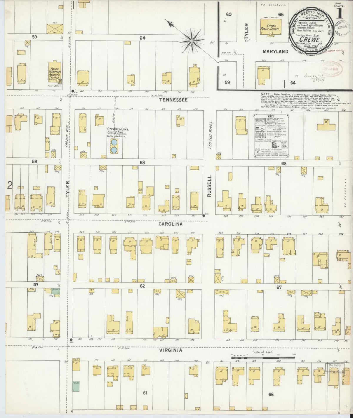 Sanborn Fire Insurance Map from Crewe, Nottoway County, Virginia (1899), Sheet #0001 - Complete Map Set gallery image, historic Sanborn map, vintage wall art, Virginia Virginia