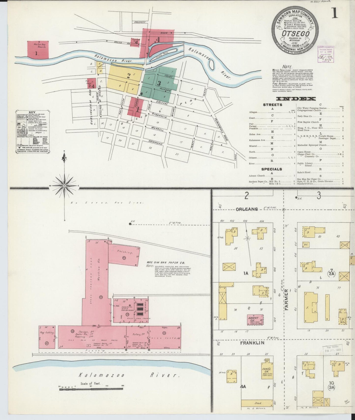 Sanborn Fire Insurance Map from Otsego, Allegan County, Michigan (1906), Sheet #0001 - Complete Map Set gallery image, historic Sanborn map, vintage wall art, Michigan Michigan