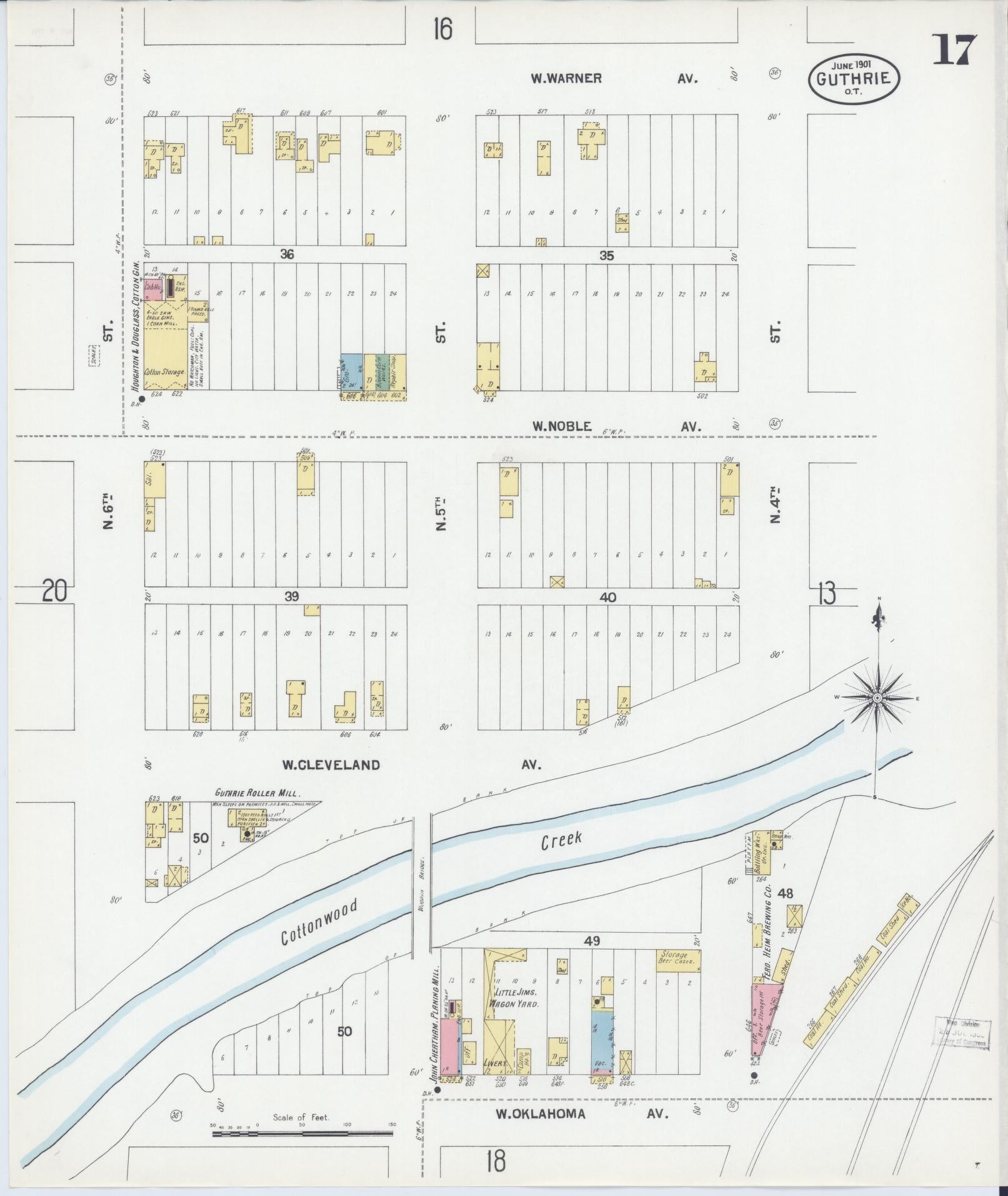 Sanborn Fire Insurance Map from Guthrie, Logan County, Oklahoma (1901), Sheet #0017 - Complete Map Set gallery image, historic Sanborn map, vintage wall art, Oklahoma Oklahoma