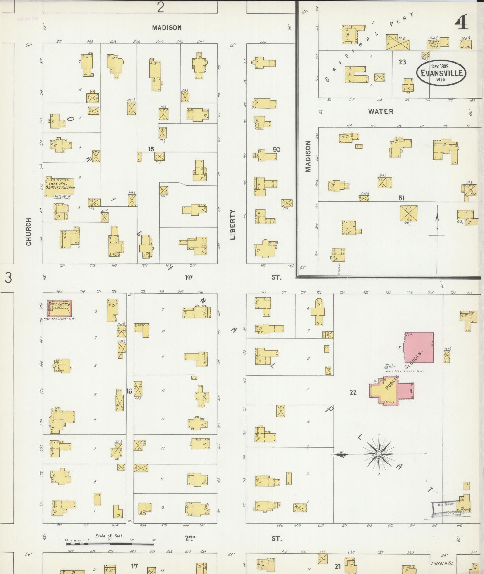 Sanborn Fire Insurance Map from Evansville, Rock County, Wisconsin (1899), Sheet #0004 - Historic Sanborn Fire Insurance Map Print, vintage old map wall art, antique decor, genealogy gift, Wisconsin Wisconsin map