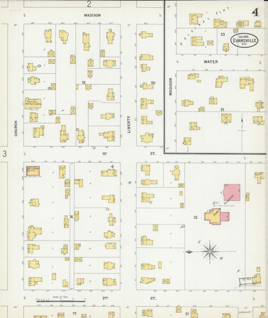 Sanborn Fire Insurance Map from Evansville, Rock County, Wisconsin (1899), Sheet #0004 - Historic Sanborn Fire Insurance Map Print, vintage old map wall art, antique decor, genealogy gift, Wisconsin Wisconsin map