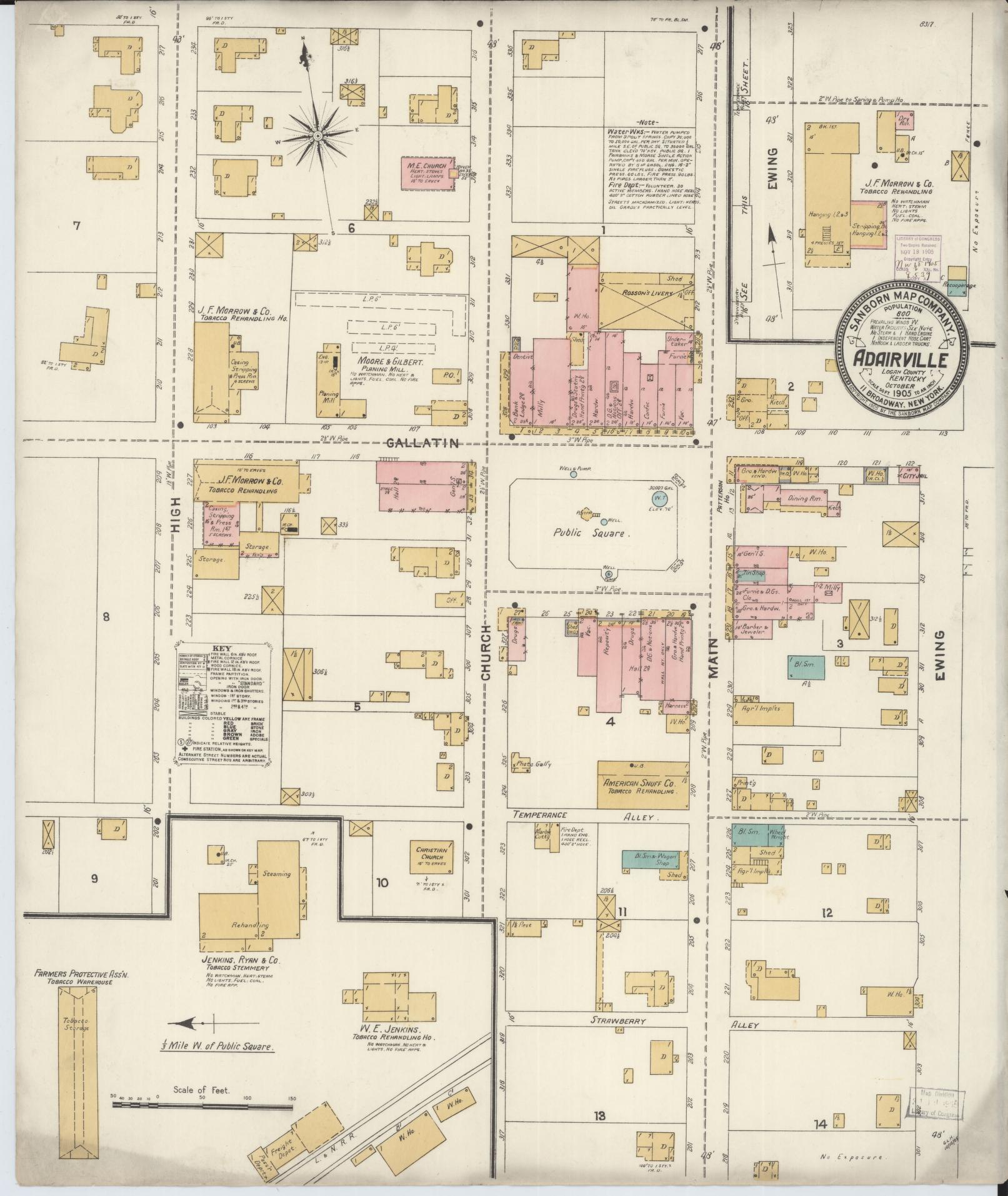 Sanborn Fire Insurance Map from Adairville, Logan County, Kentucky. (1905) – Historic Sanborn Fire Insurance Map Print