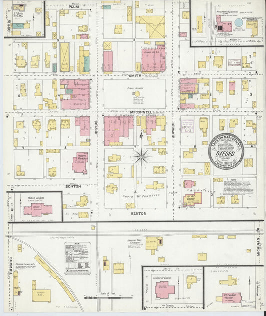 Sanborn Fire Insurance Map from Oxford, Benton County, Indiana (1905), Sheet #0001 - Historic Sanborn Fire Insurance Map Print, vintage old map wall art, antique decor, genealogy gift, Indiana Indiana map