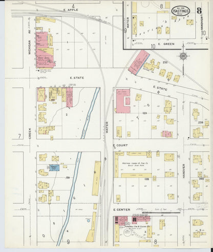 Sanborn Fire Insurance Map from Hastings, Barry County, Michigan (1916), Sheet #0008 - Historic Sanborn Fire Insurance Map Print, vintage old map wall art, antique decor, genealogy gift, Michigan Michigan map
