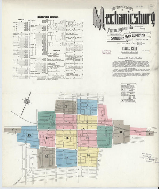 Sanborn Fire Insurance Map from Mechanicsburg, Cumberland County, Pennsylvania (1911), Sheet #0001 - Complete Map Set gallery image, historic Sanborn map, vintage wall art, Pennsylvania Pennsylvania