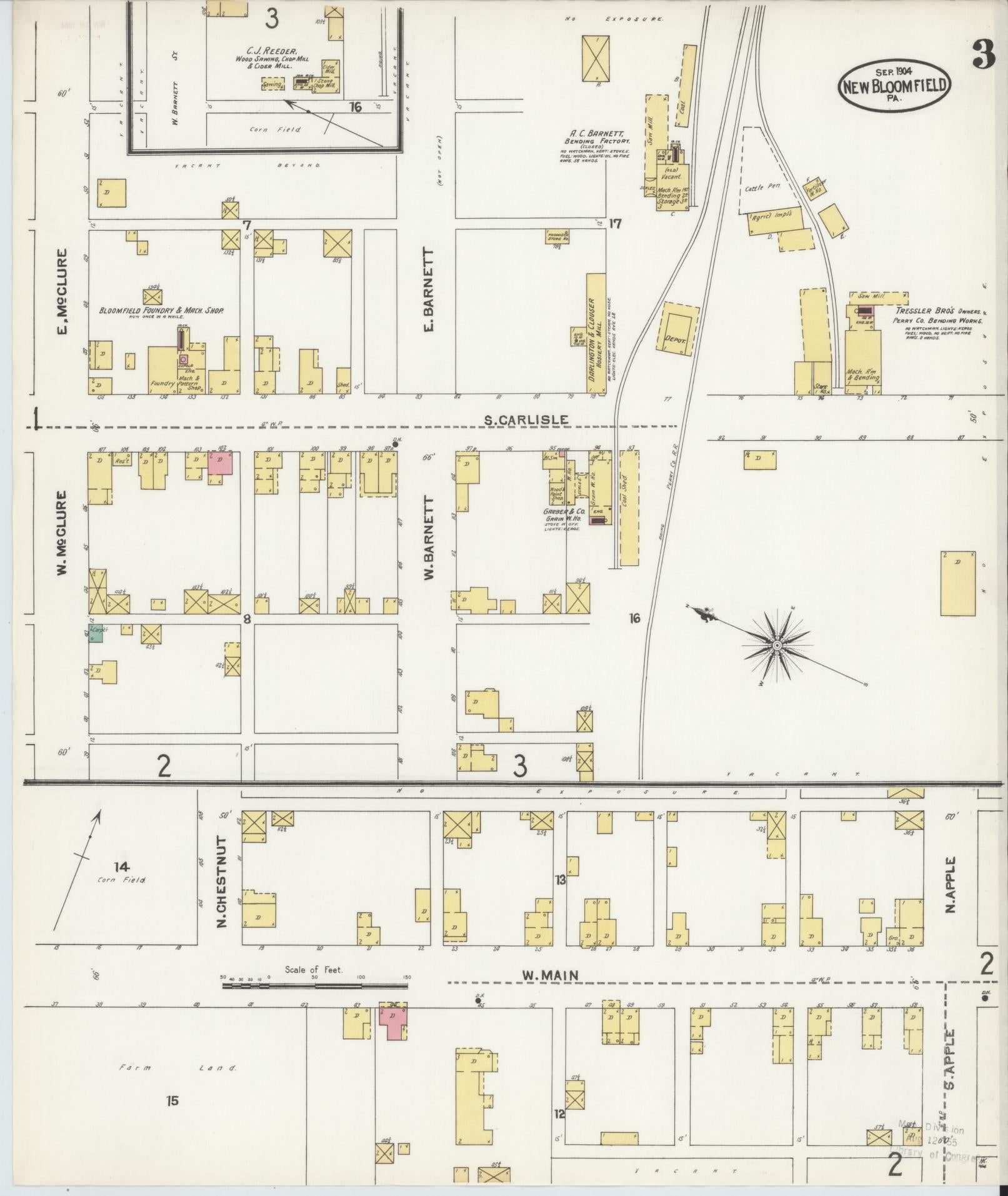 Sanborn Fire Insurance Map from New Bloomfield, Perry County, Pennsylvania (1904), Sheet #0003 - Historic Sanborn Fire Insurance Map Print, vintage old map wall art, antique decor, genealogy gift, Pennsylvania Pennsylvania map